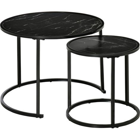 Lot de 2 tables basses rondes gigognes LILITH noires (1/4)