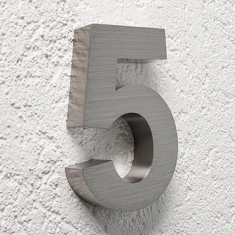 3D Hausnummer 5 Edelstahl V2A unbeleuchtet Arial (1/5)