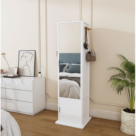 Armoire miroir pivotante 4-en-1 50x50x170 cm en MDF blanc, gain de place pour chambre FloraGrace (1/5)
