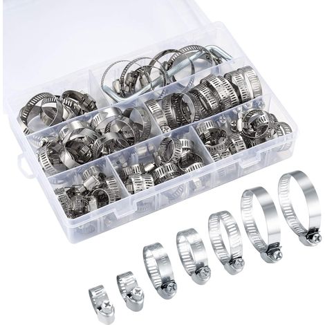 Verstellbare Schlauchklemmen, Schlauchklemmen, Edelstahl-Schlauchklemmen, Autoschläuche, Schwimmbad-Schlauchklemmen, 60 Stück/8–38 mm