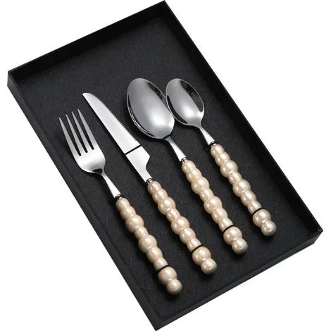 (Beige) Vaisselle de luxe, anse en céramique nacrée, acier inoxydable, style occidental (1/2)