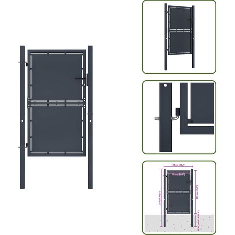 Gartentor Stahl 100 x 200 cm Anthrazit - Gartentor - Stahltür - Zaun - Einfahrtstor - Sicherheitszaun (1/5)