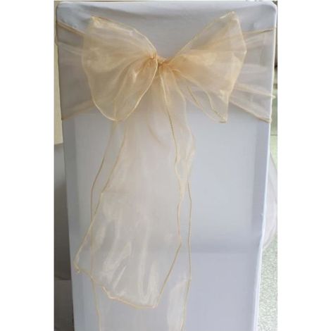 Noeuds de chaise - Organza - Doré clair - 18 cm de largeur - 275 cm de longueur - Lot de 50 pcs