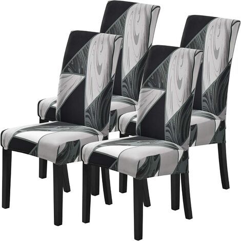 4 Housse de Chaise de Salle à Manger Extensible Couverture de Chaise Universelle Imprimé Revêtement de Chaise Antidérapant pour Maison Hôtel Décor de Restaurant Gris Plume (1/5)