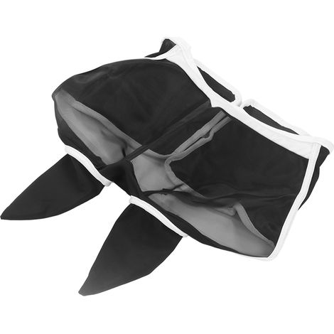Masque anti-mouches pour chevaux, en tissu tricoté souple et respirant, anti-moustiques, avec oreilles, pour la tête du cheval, fermeture velcro, grand noir (1/5)
