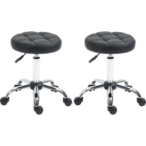 Lot de 2 tabourets de salon réglables en hauteur avec roulettes en simili cuir noir Ø35,5 x 48-63 cm (1/5)