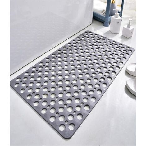 Tapis de Douche Antidérapant Antibactérien TPE,75x43 CM Tapis de Bain de Baignoire Tapis de Pied Résistant à la Moisissure et Lavable en Machine pour Douche ou Baignoire,Trou Rond Gris (1/5)