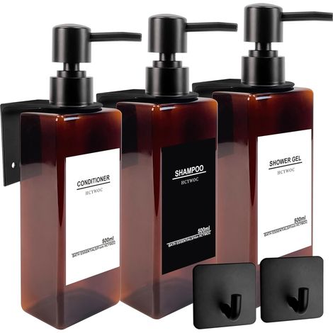 3 Pièces Distributeur Gel Douche Mural, 32 Étiquettes Imperméables (1/5)