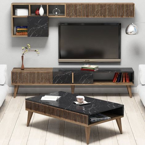 Set de Muebles de Sala Ollomont, Modulares, 9 Estantes, 2 Puertas, Nogal Marrón (1/5)