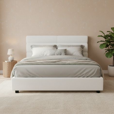 Cama de Plaza y Media Briosco, Incluye Colchón, Desenfundable Made in Italy, Contenedor, Blanco (1/5)