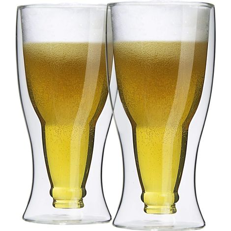 Lot de 2 Verres à bière, double paroi, verre borosilicate, 350 ml, lave-vaisselle, maison (1/2)