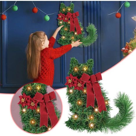 Guirlande De Noël Chat Lumineuse - Décoration Porte Intérieure Extérieure - Suspension Murale Pour Fêtes - 1 Pièce (1/5)