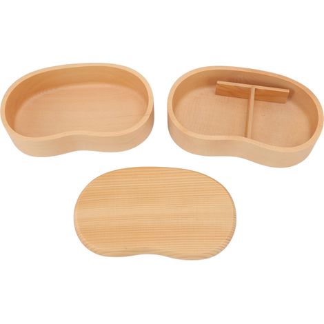 Boîte à bento japonaise à double compartiment en bois avec séparation amovible, idéale pour les étudiants et les employés de bureau. (1/5)