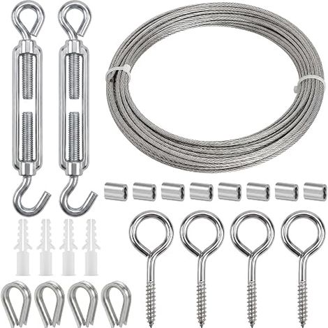 Câble Acier Inoxydable Gainé PVC, Kit Tendeur avec Boucles 15M (1/5)