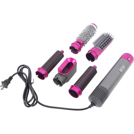 Sèche-cheveux 5 en 1 avec brosse à air chaud détachable et fonction ionique, kit d'outils de coiffage, rouge rose, prise américaine 110 V (1/5)