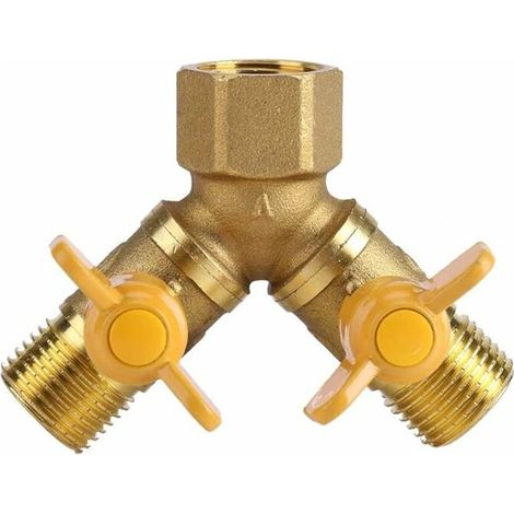 Raccord de robinet à 2 voies - Adaptateur de tuyau d'arrosage en laiton G1/2 pour robinet double à 2 voies (1/5)