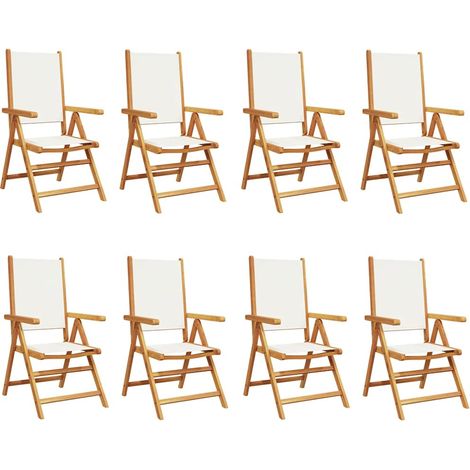 Maison Exclusive - Set di 8 sedie pieghevoli reclinabili in tessuto bianco crema e legno massello. (1/5)
