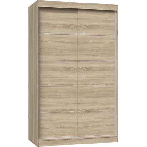 Armadio scorrevole moderno in rovere Sonoma da 120 cm con listelli decorativi - Spazioso, funzionale, per camera da letto e cabina armadio (1/5)