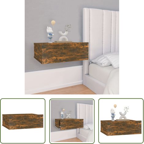 The Living Store Hängender Nachttisch Räuchereiche 40x30x15 cm Holzwerkstoff - Hängender Nachttisch - Wandmontage - Nachtschrank - Wohnzimmer Dekoration - Regal (1/5)