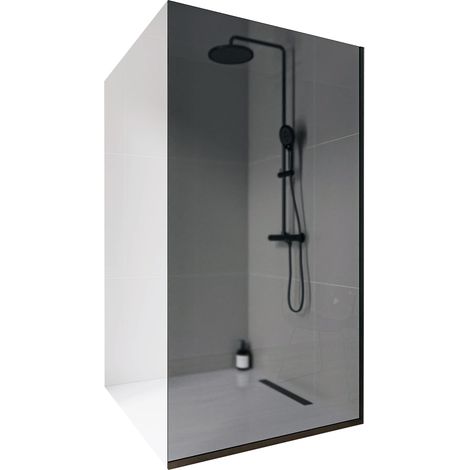 BERNSTEIN - Parete doccia walk-in 140x200cm, vetro fumé NANO 10mm, profilo a parete + pavimento nero opaco - EX102 1400 mm, Con profilo a pavimento