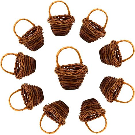 10 Pieces Small Wicker Basket Woven Rattan Baskets Miniature Basket with Handles Mini Laundry Baskets Portico Flower Fruit Baskets Picnic Basket Wedding Decoration (1/5)