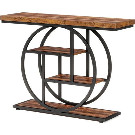 Table console industrielle à 4 étagères avec pied rond, 105 x 30 x 80 cm (1/5)