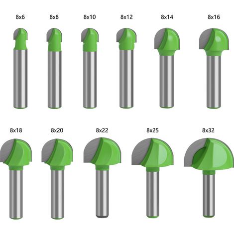 BEBUSINGOTO Fraise à Fond Rond Bois, 11PCS Router Bits 8mm Tige Fraise à gorges Carbure Queue Fraise à Rainurer pour Défonceuse Outil de Coupe Bit de Routeur (1/4)