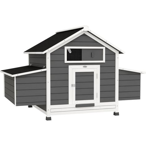 PawHut Chicken Coop with Nesting Box, Openable Top, Pull-Out Tray, Grey