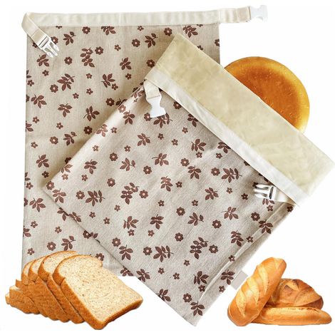 Lot de 2 sacs à pain en cire d'abeille, réutilisables et en coton. Idéaux pour le pain au levain et le pain maison. Conviennent à la congélation et préservent la fraîcheur et l'humidité. Dimensions : (1/4)