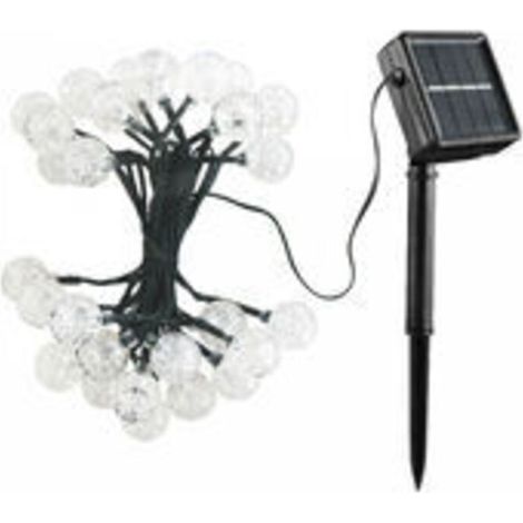 Guirlande solaire LED 30 boules (6,50m)-fil vert foncé, Pôle noire et charge solaire, boule transparente, blanc chaud-noir- (1/5)