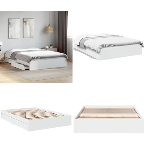 Bettgestell mit Schubladen Weiß 135 x 190 cm Holzwerkstoff - Bettesrahmen - Doppelbett - Holzbettrahmen - Weißer Rahmen - Schubladensystem - Home & Living (1/5)