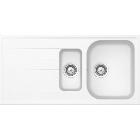 SCHOCK Lavello Cucina Lithos D150 1 + ½ Vasca con Gocciolatoio, Vasca Reversibile, Materiale Cristalite®, Bianco Assoluto, 1000x500mm (1/4)