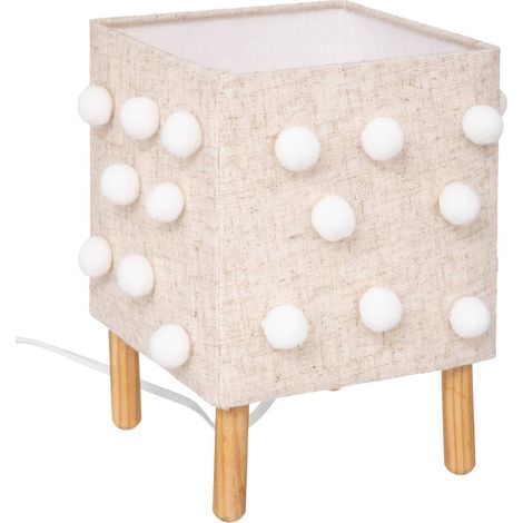 Lampe à poser Pompons en Bois de Pin et Lin - Atmosphera (1/3)