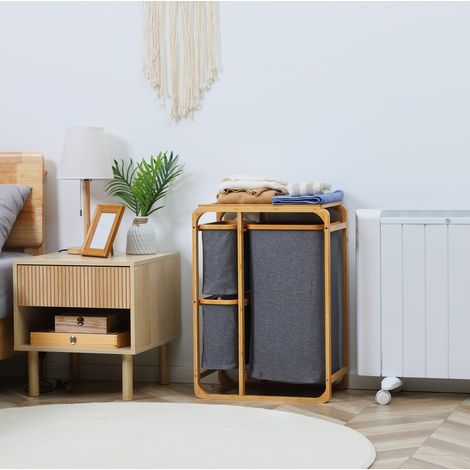 CHICFURN Cesto portabiancheria in bambù 50x32x69,7 cm grigio e naturale con 3 sacchi rimovibili