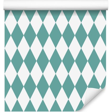 Papier peint à motifs losanges arlequins, blanc et turquoise, pour salon et chambre, 50 x 1000 cm (1/5)