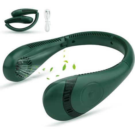 Portable Personal Fan, Foldable, Hands-Free, USB Rechargeable, with 3 Speeds, Portable Bladeless Fan for Office, Travel, Camping, Running (5000 mAh) (Green) (1/5)