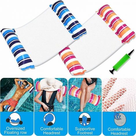 2 aufblasbare Poolmatratzen – 4-in-1 aufblasbares Poolzubehör – Poolhängematte (Blau & Orange)