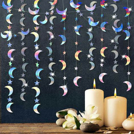 4 Guirlande, cercle holographique pailleté, diamètre 5 cm, décoration murale plafond, fête anniversaire mariage sirène (1/5)