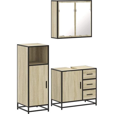Maison Exclusive - 3-tlg. Badmöbel-Set Sonoma-Eiche Holzwerkstoff