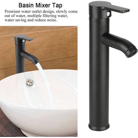 Robinet mitigeur de lavabo en acier inoxydable noir, eau chaude/eau froide, pour salle de bain et toilettes. (1/5)