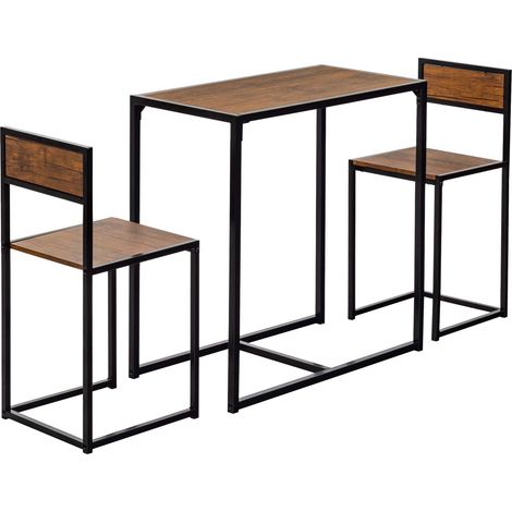 Ensemble bar 2 places, table de petit-déjeuner compacte en bois, cadre métal (1/5)