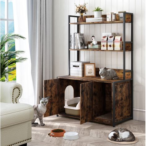 Mobile contenitore lettiera gatto in metallo e legno marrone OKMYHOME (1/5)