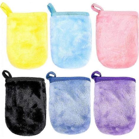 6 gants démaquillants en flanelle, protège-doigts nettoyants, serviettes réutilisables, gant de douche à boucle (1/5)