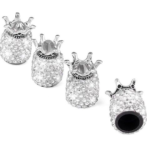 4 Pièces Bouchon Valve De Pneu, Valve de Voiture, Couronne Capuchon De Valve, Diamant Brillant Bouchons De Valve, Universels Ornés Voiture Accessoires Bouchon Valve De Pneu (Blanc) (1/5)