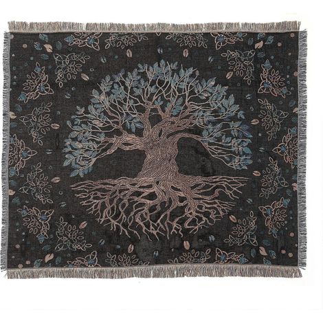 1 Pice 160x130cm Couverture Plaid Arbre De Vie Tricote Dcore Avec Des Franges Bohme Simple Doux Confortable Protger Contre Le Froid Pour Canap Sof (1/5)