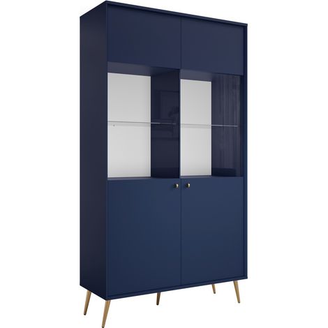 Vetrina design AZURÉA – 2 porte in vetro LED – Blu profondo – 106x191x41 cm