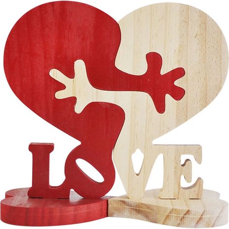 Coeur En Bois - Décoration Murale Et De Table - Puzzle Amour En Deux Parties - Pour Décoration Intérieure Et Célébration De La Saint-Valentin - 1 Pièce (1/5)