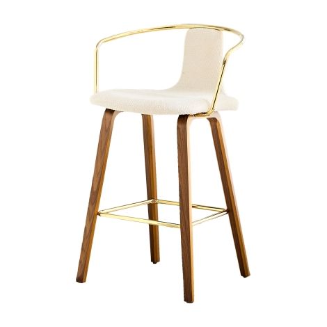 Lot de 2 tabourets de bar avec accoudoirs, tissu teddy/PU cuir, pieds en bois, repose-pieds métal, moderne scandinave (1/5)