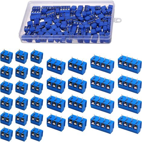 150 Pièces 5mm PCB Vis Connecteur, Bornier à Souder Bleu, 2/3/4 Broches Bornier à Vis de PCB Circuit Imprimé (1/5)