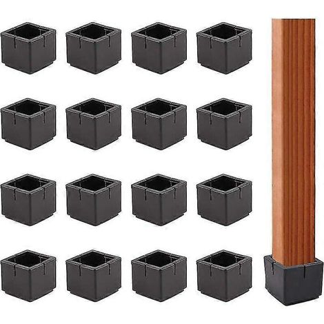 Embouts de pieds de chaise carrés en caoutchouc antidérapant avec patins en feutre, adaptés aux pieds de meubles et de table d'un diamètre de 31 mm à 36 mm, noirs, paquet de 16. (1/5)